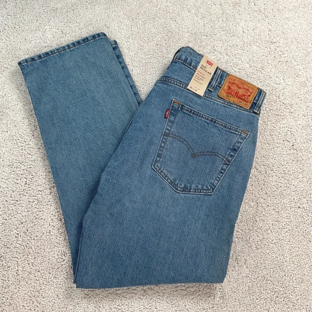 Levis 505 Regular Fit Stretch Mens Jeans Light Wash‎ Blue 38x30 Straight Leg NEW